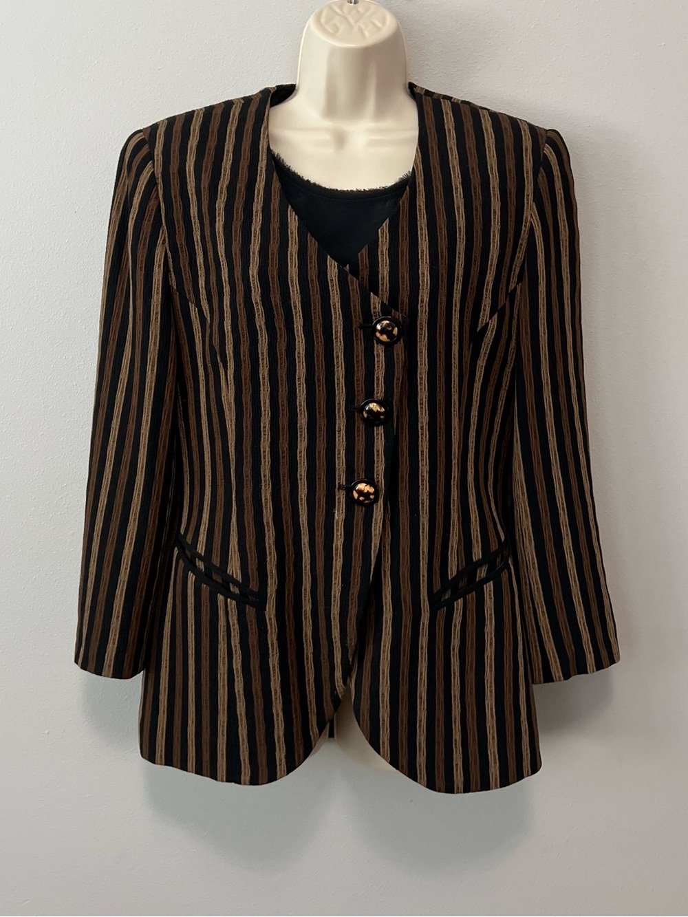 Christian Dior Vtg Black and Brown Striped Blazer Jacket Size 6